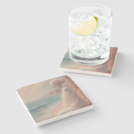 Ethereal Frau am Dreamy Beach Steinuntersetzer (Seitenansicht)