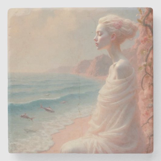 Ethereal Frau am Dreamy Beach Steinuntersetzer (Vorderseite)