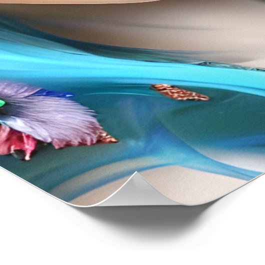 Ethereal Frau mit Blume in ihrem blauen Haar Poster (Ecke)