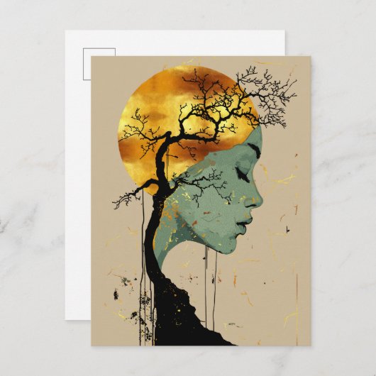 Ethereal Frau Tree Silhouette Moon Postkarte (Vorne/Hinten)