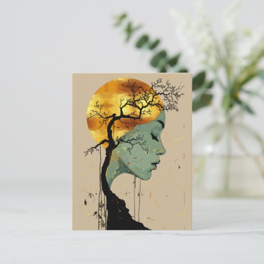 Ethereal Frau Tree Silhouette Moon Postkarte (Stehend Vorderseite)
