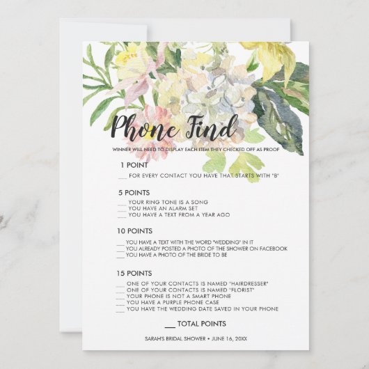 Ethereal Garden Brautparty Game Card Einladung (Rückseite)