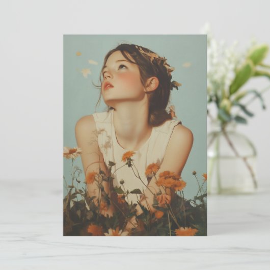 Ethereal Girl in Wildblumen Einladung (Stehend Vorderseite)