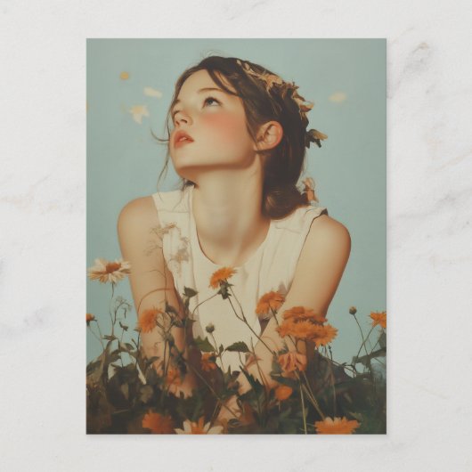 Ethereal Girl in Wildblumen Postkarte (Vorderseite)