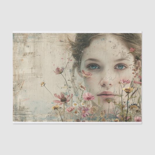 Ethereal Girl mit Blume in einem Shabby Chic Look Seidenpapier (Vorderseite)