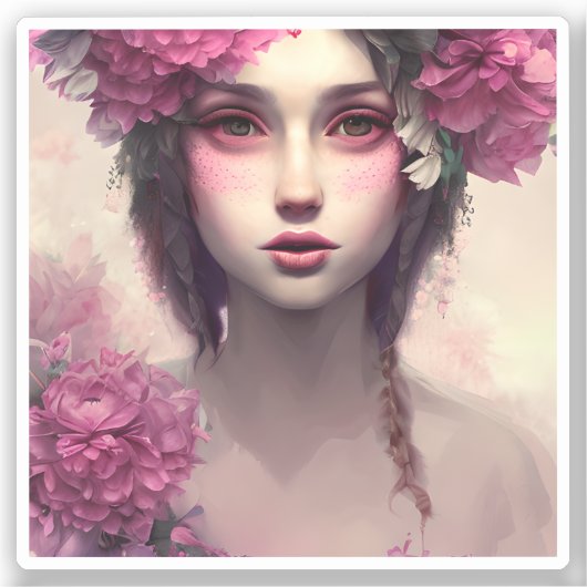 Ethereal Girl mit rosa Freckles Aufkleber (Vorderseite)