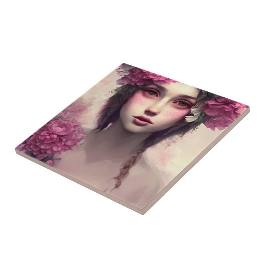 Ethereal Girl mit rosa Freckles Fliese (Seite)