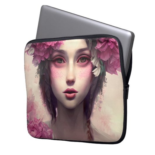 Ethereal Girl mit rosa Freckles Laptopschutzhülle (Vorderseite Links)