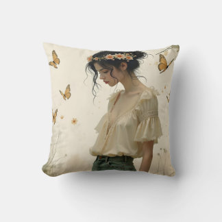 Ethereal Girl with Butterflies in Nature Kissen
