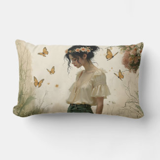 Ethereal Girl with Butterflies in Nature Lendenkissen