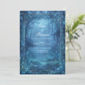 Ethereal Glowing Blue Magic Forest Wedding Einladung (Stehend Vorderseite)