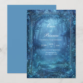 Ethereal Glowing Blue Magic Forest Wedding Einladung (Vorne/Hinten)