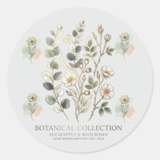 Ethereal Gold & Sage Botanical Collection Runder Aufkleber