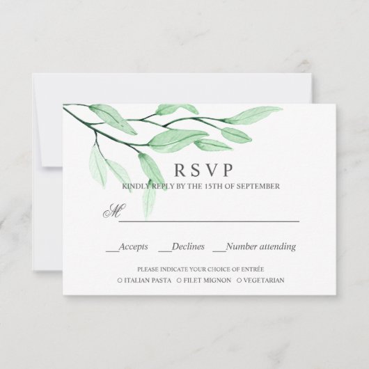 Ethereal Green | AUSWAHL DER RSVP - MAHLZEITEN (Vorderseite)