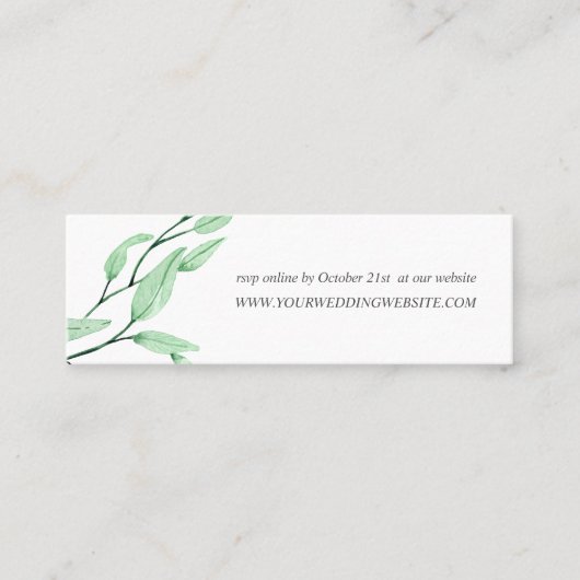 Ethereal Green | Blätter chic Wedding Website Mini Visitenkarte (Vorderseite)