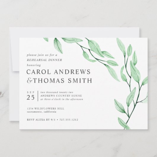 Ethereal Green | Chic Botanic Probe Dinner Einladung (Vorderseite)