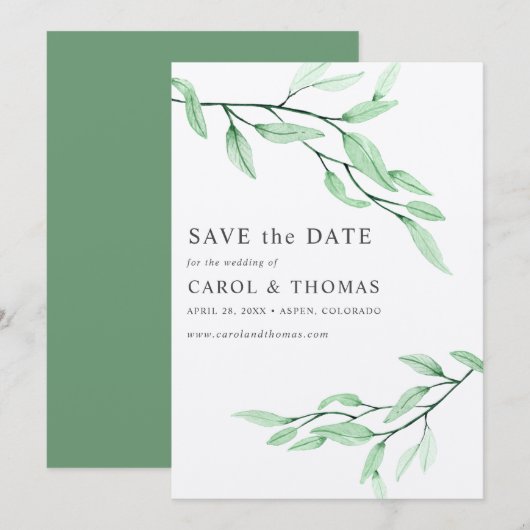 Ethereal Green | schick VERTICAL Save the Date Einladung (Vorne/Hinten)