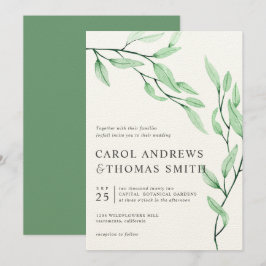 Ethereal Green | Vertikale botanische Blätter Hoch Einladung