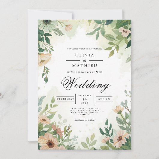 Ethereal Grüne botanische Rahmen Hochzeit Einladung (Vorderseite)