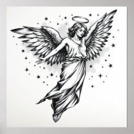 Ethereal Guardian: Angel Charcoal Art Poster