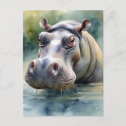 Ethereal Hippo Watercolor Postkarte (Vorderseite)