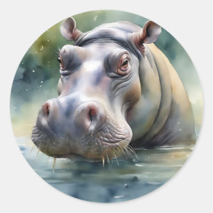 Ethereal Hippo Watercolor Runder Aufkleber