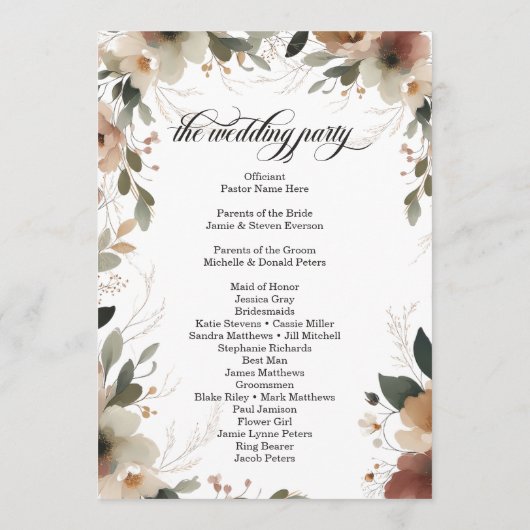 Ethereal Hochzeitsfeier Programm (Rückseite)