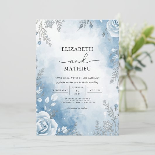 Ethereal Ice Blossom Romance Wedding Einladung (Stehend Vorderseite)