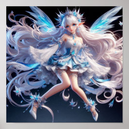 Ethereal Ice Queen Fairy with Flowing White Hair Poster