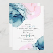 Ethereal Inky Aquamarin Pink oder Blue Baby Gender Einladung (Vorne/Hinten)