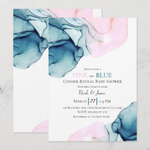Ethereal Inky Aquamarin Pink oder Blue Baby Gender Einladung