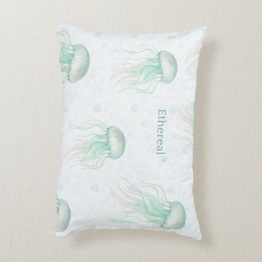 Ethereal jellyfish throw pillow teal dekokissen (Rückseite(Vertikal))