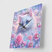 Ethereal Kitty: Rose, Träume, blaue Augen Quadratische Wanduhr (Winkel)