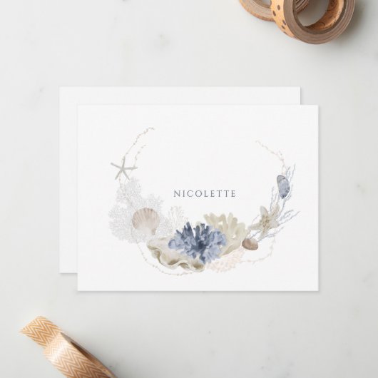 Ethereal Küste Koral Seashell Couple Mitteilungskarte (Vorderseite/Rückseite Beispiel)