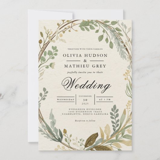 Ethereal Leafy Arch Wedding Einladung (Vorderseite)