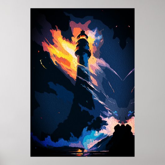 Ethereal Leuchtturm - Dramatisches Meer Poster (Vorne)