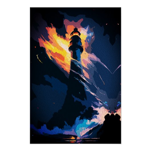 Ethereal Leuchtturm - Dramatisches Meer Poster (Vorderseite)