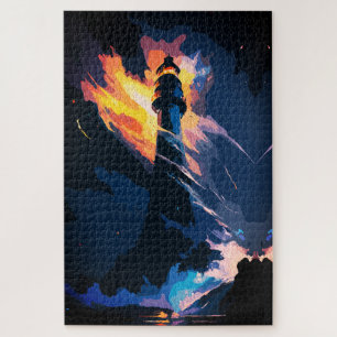 Ethereal Leuchtturm - Dramatisches Meer Puzzle