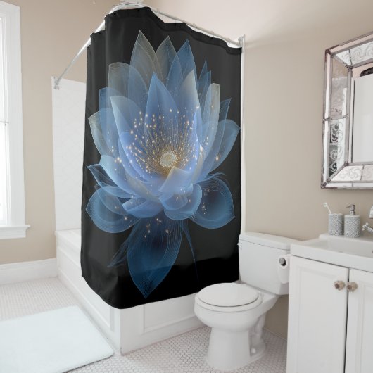 Ethereal Lotus Blume - Blaues Schwarzes Weiß Duschvorhang (Beispiel)
