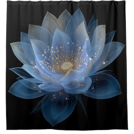 Ethereal Lotus Blume - Blaues Schwarzes Weiß Duschvorhang (Vorderseite)