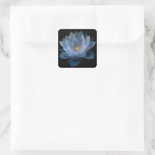 Ethereal Lotus Blume - Blaues Schwarzes Weiß Quadratischer Aufkleber (Tasche)