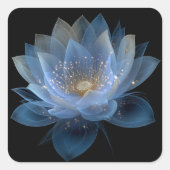 Ethereal Lotus Blume - Blaues Schwarzes Weiß Quadratischer Aufkleber (Vorderseite)