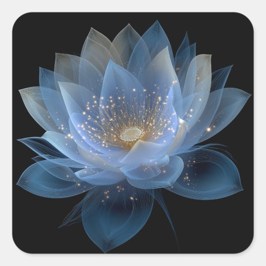 Ethereal Lotus Blume - Blaues Schwarzes Weiß Quadratischer Aufkleber (Vorderseite)