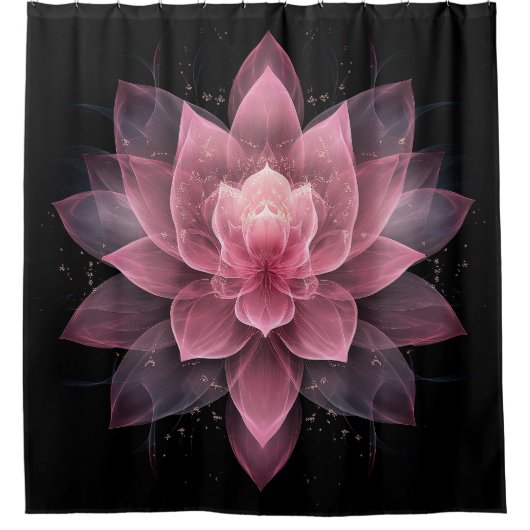 Ethereal Lotus Blume - Hellrosa Schwarzer Yoga Duschvorhang (Vorderseite)