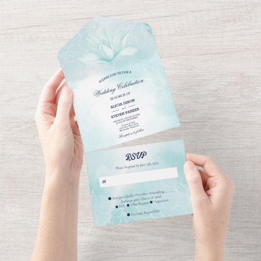 Ethereal Magnolia Blume, Hochzeit All In One Einladung (Abreißen)