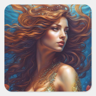 Ethereal Meerjungfrau Art Print Fantasy Underwater Quadratischer Aufkleber