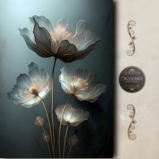 Ethereal Midnight Bloom Dekoupage Seidenpapier