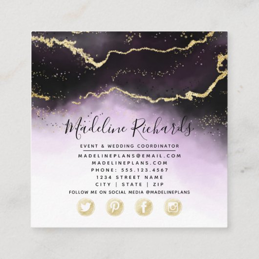 Ethereal Mist Ombre Amethyst Lila Wasserfarbe Quadratische Visitenkarte (Rückseite)