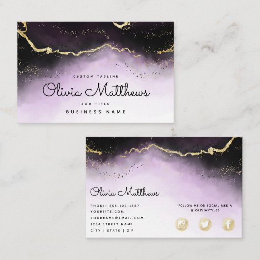 Ethereal Mist Ombre Amethyst Lila Wasserfarbe Visitenkarte (Vorne/Hinten)