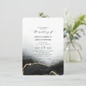 Ethereal Mist Ombre Black Gold Foil Script Hochzei Einladung (Stehend Vorderseite)